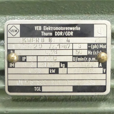 الکتروموتور VEM KMER B 80 G 4 - سه فاز 0.95کیلووات